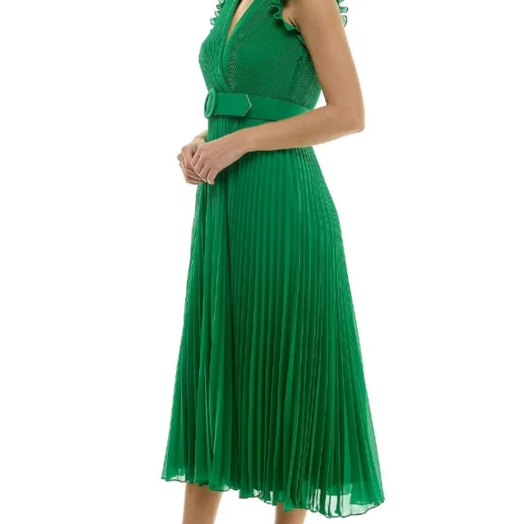 Elegant Green Pleated Dress - Picture 3 of 5